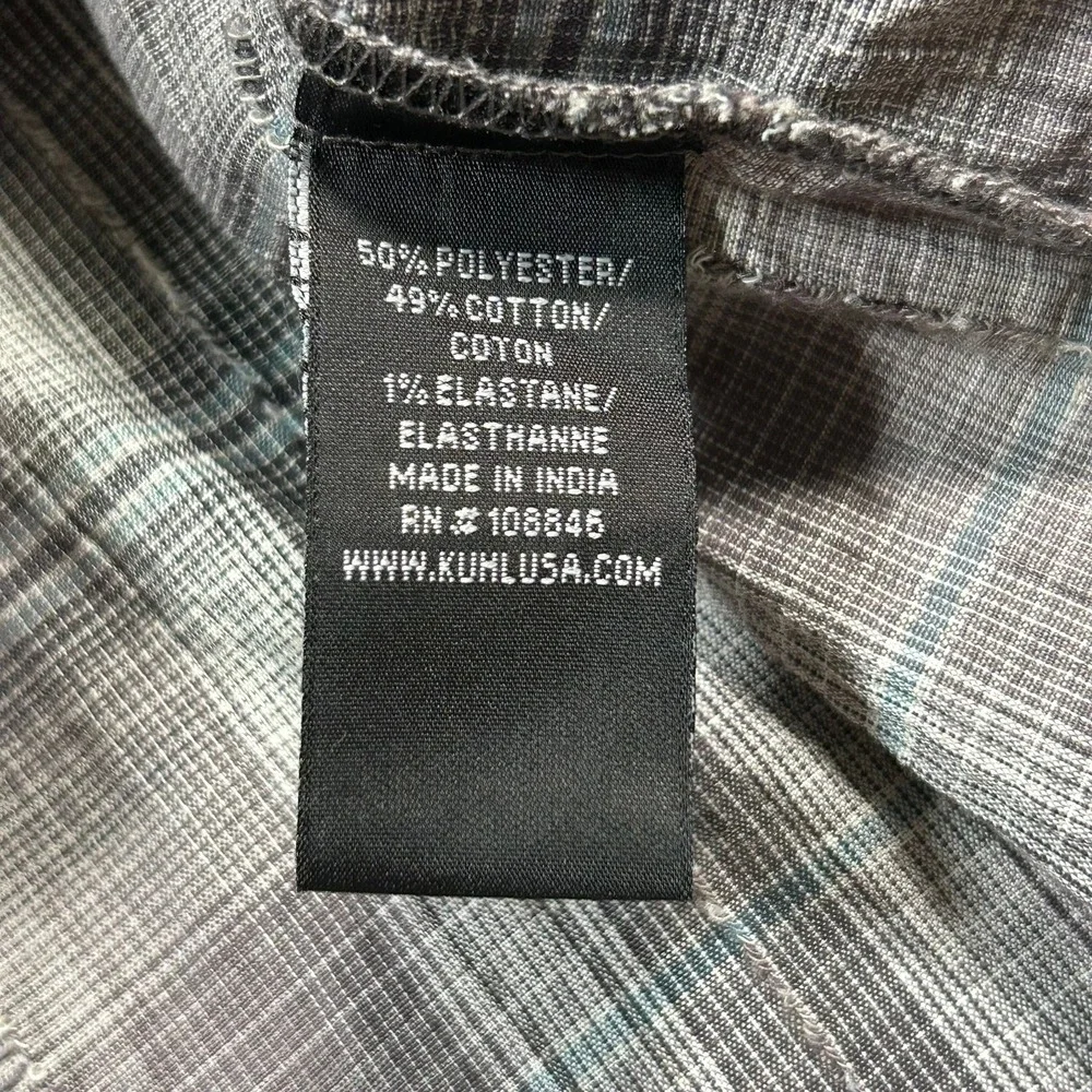 KUHL Button Down Shirt Large Grey Plaid Long Sleeve Mountain Grown Stretch